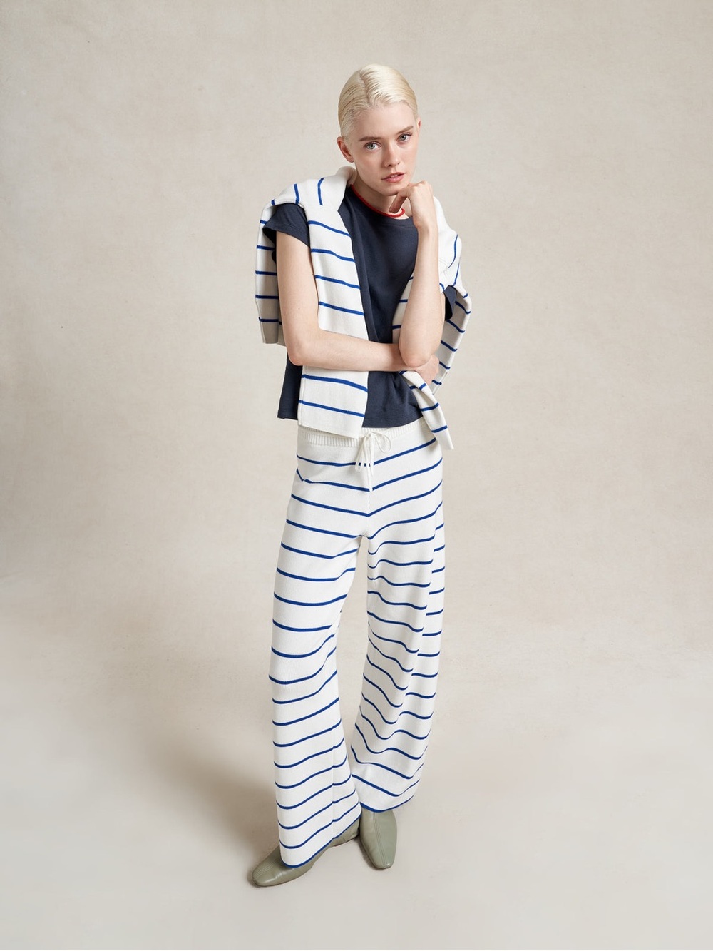 La Ligne Cream and Navy Leo Sweater and Pants Set